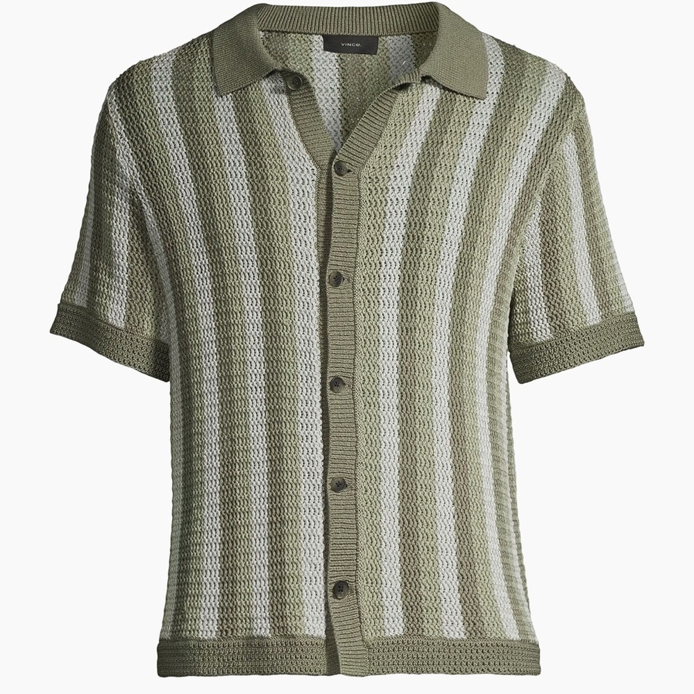 NEW WITH TAGS Mens Vince Crochet-Knit Cotton Button-Front Shirt